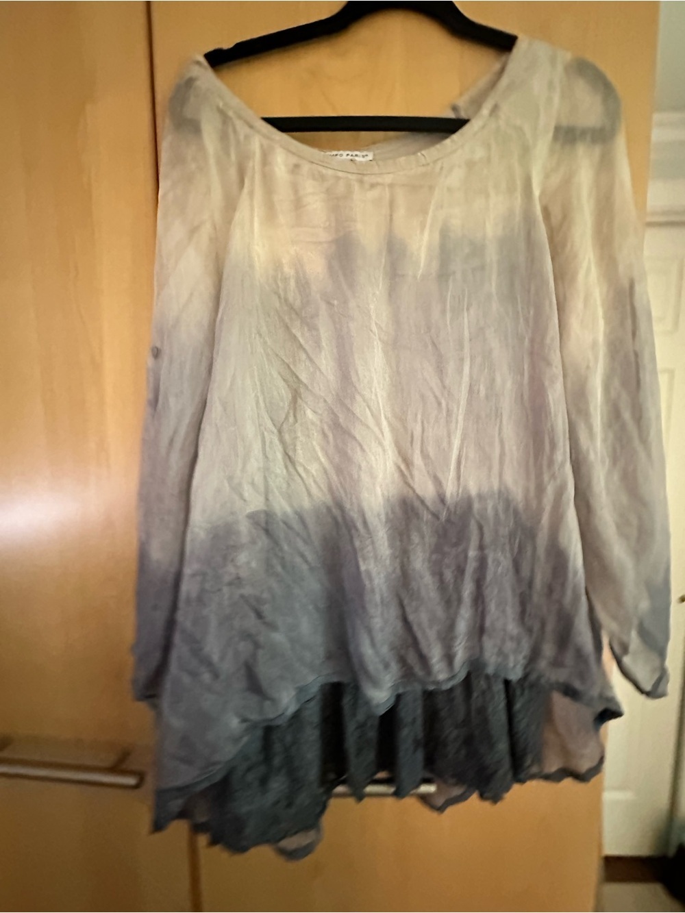 Tempo Paris Light Gray Ombre Long-Sleeve Women’s Top under top lace edged.